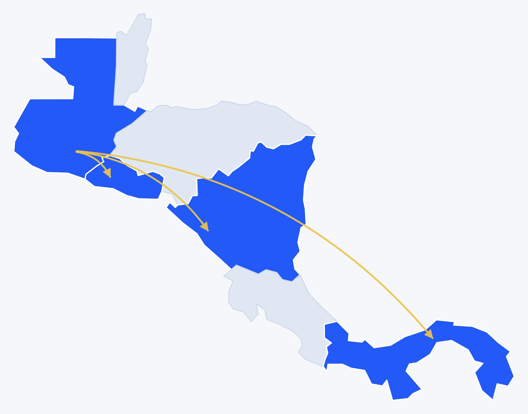 Mapa de presencia de Grupo STI en Guatemala, El Salvador, Nicaragua y Panamá